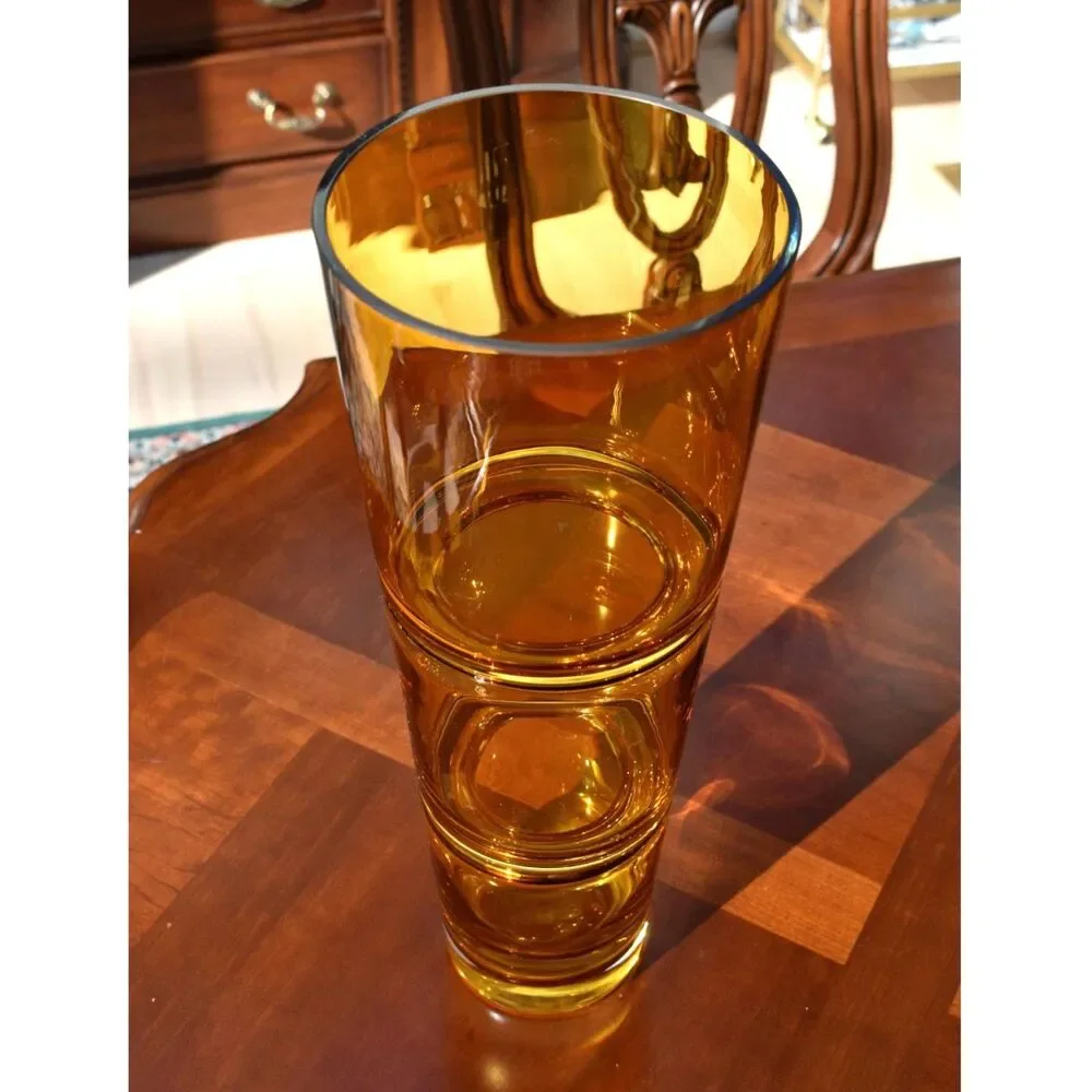 Vintage MCM Amber Art Stacked Glass Vase 16